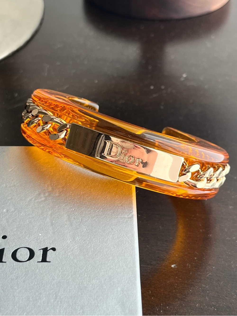 Authentic Vintage Dior Rare Runway John Galliano Amber Resin Gold Chain Bangle - Picture 4 of 6